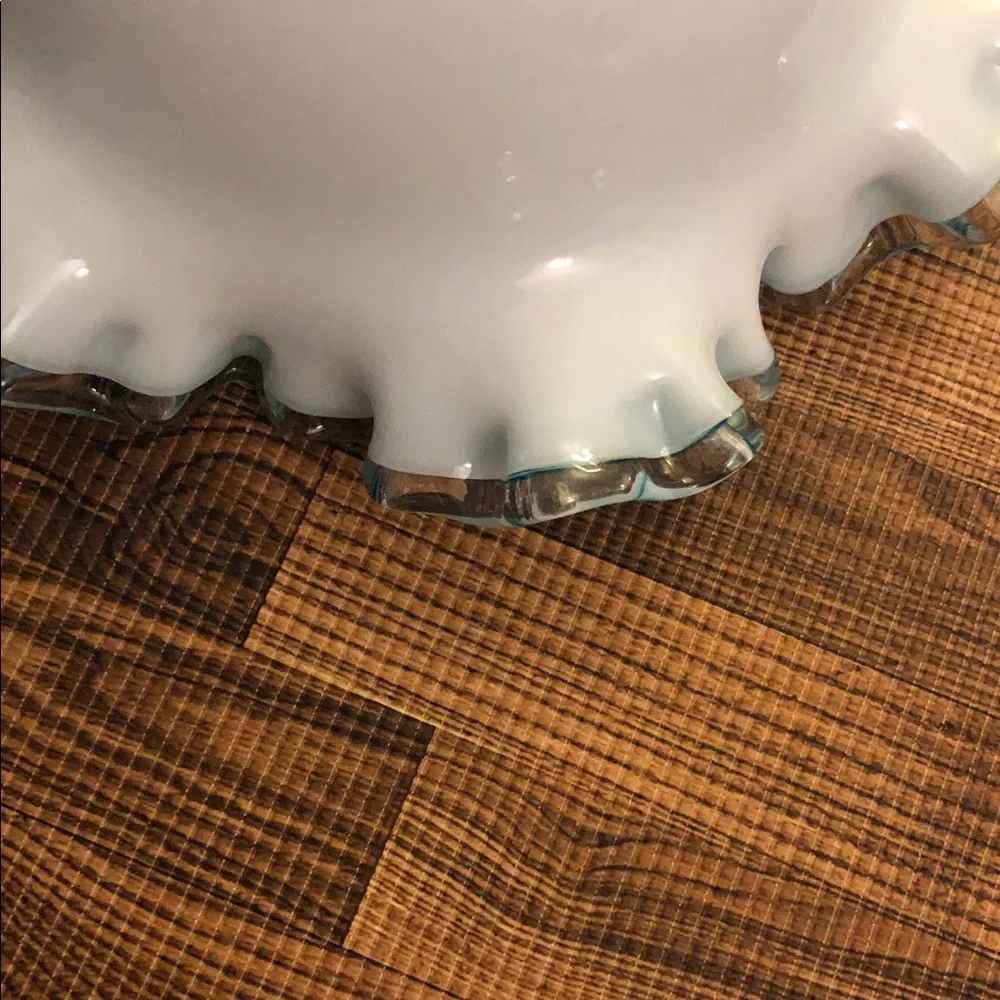 Source Unknown Aqua and White Ruffled Glass Vase